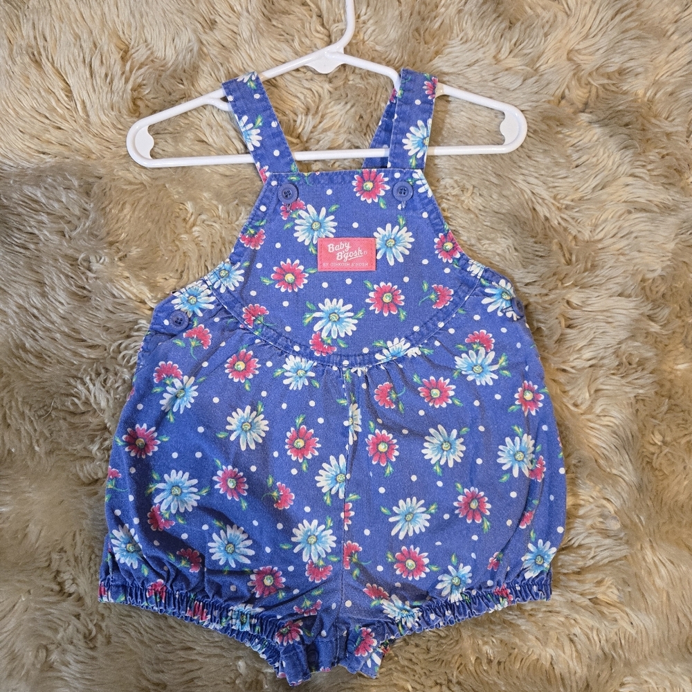 Vintage Oshkosh B'gosh Polka Dot Floral Bubble Romper Baby Girls Size 6-9m